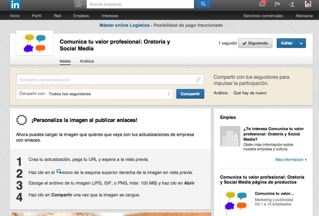 Puedes crear la página de producto desde el desplegable de la parte superior derecha de Linkedin